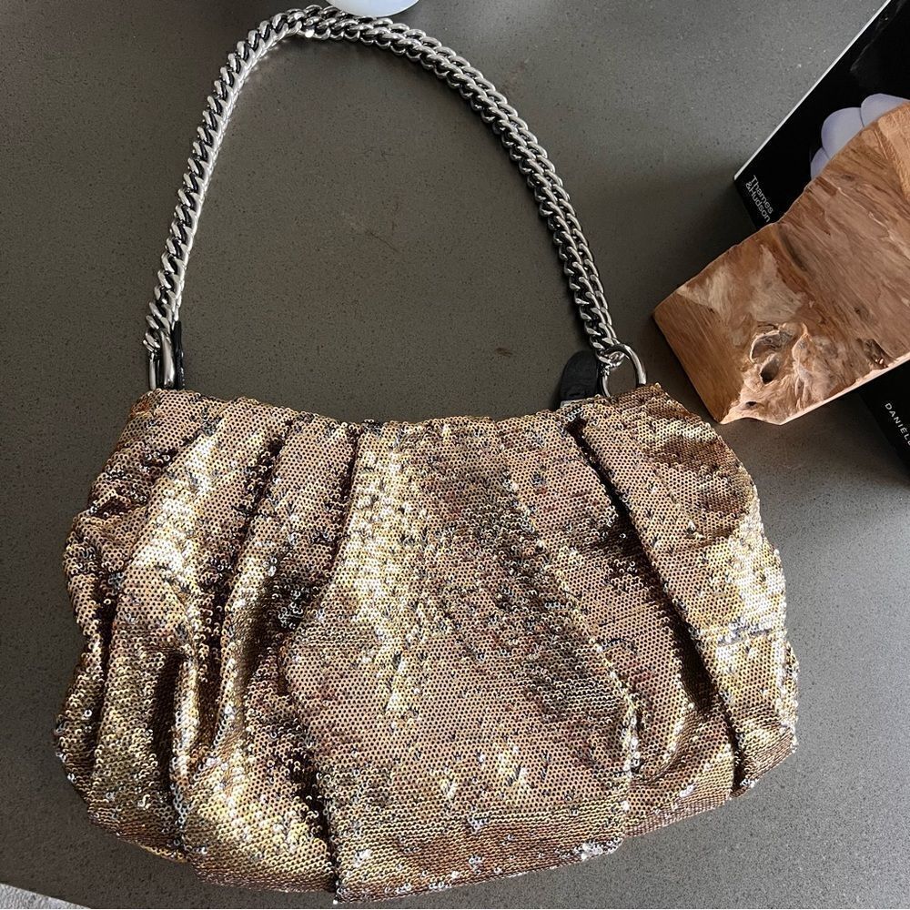 orYANY Handbag Wendy Evening Bag Dark Gold Silver Chain.